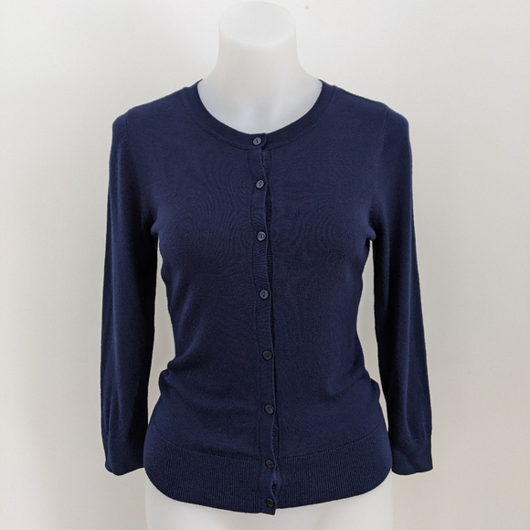 HALOGEN Crewneck Cardigan, Navy, XS - Picture 2 of 7